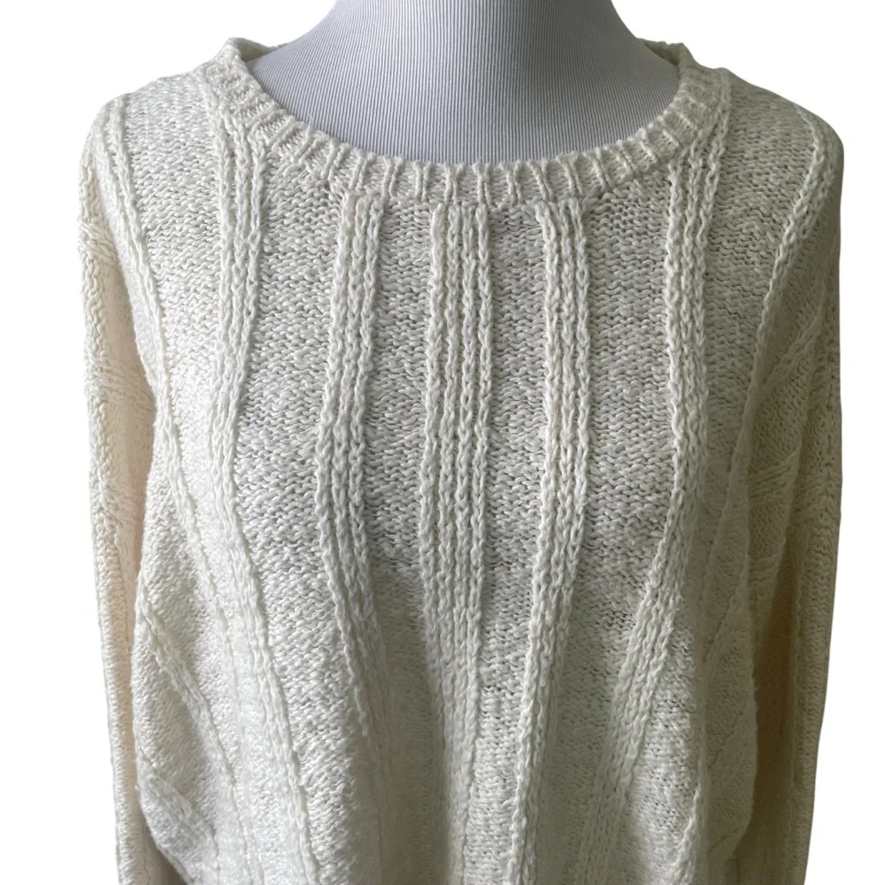 Eileen Fisher Textured Knit Organic Cotton Long Sleeve Sweater Cream Size - Picture 3 of 8